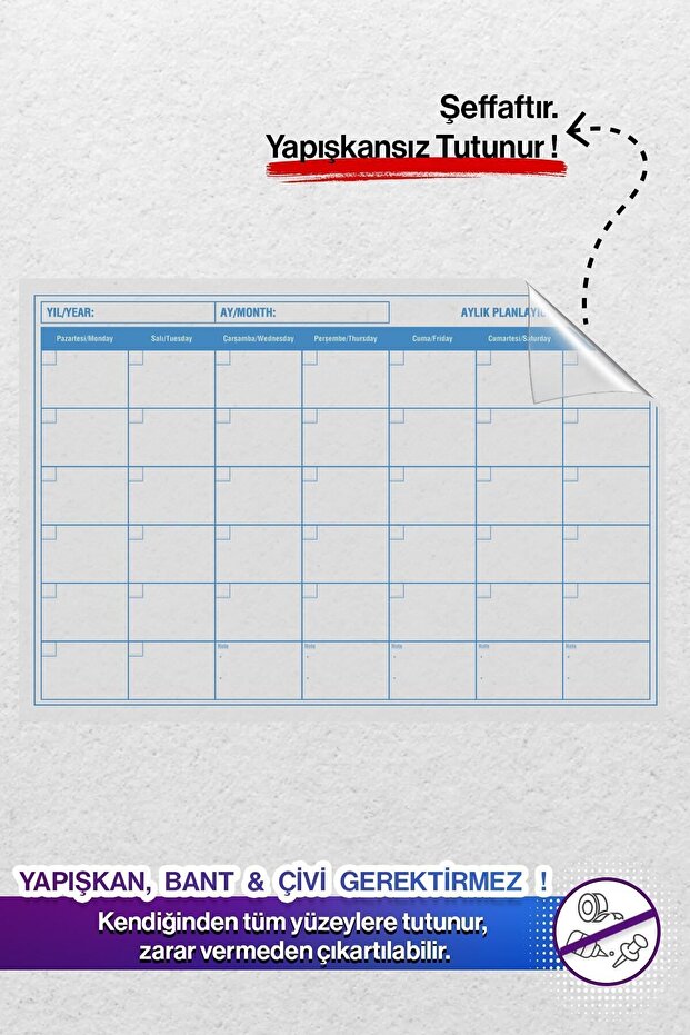 لوحة كتابة Sky Blue Planner غير لاصقة، ورق ذكي للصور وحامل الملاحظات