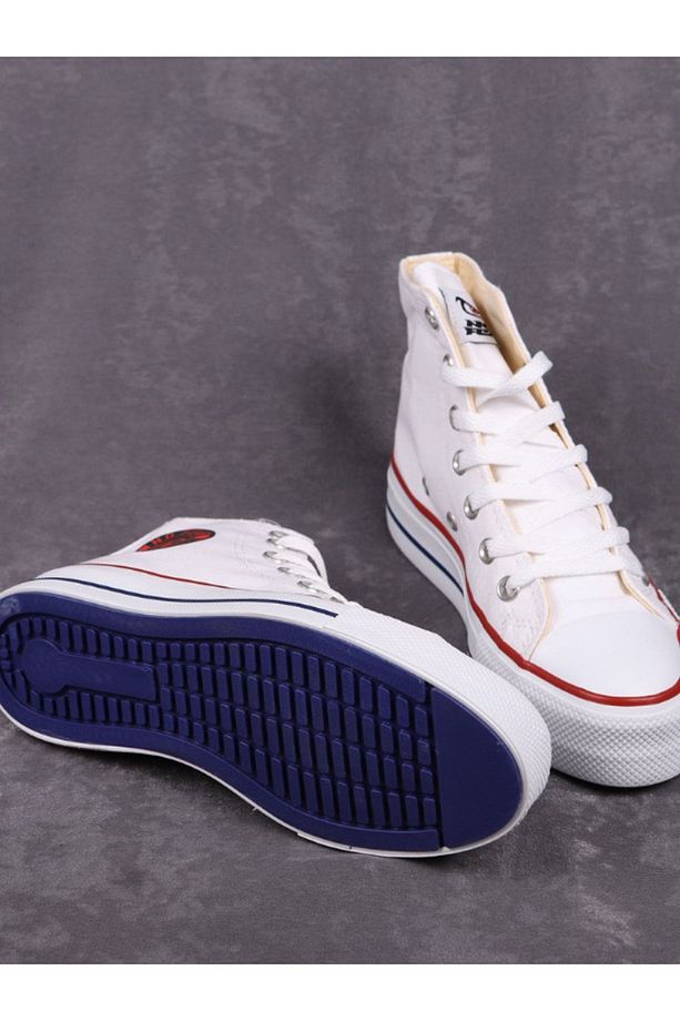 Yüksek Tabanlı Uzun Bağcıklı Keten Konvers Ayakkabı Sneaker - 3