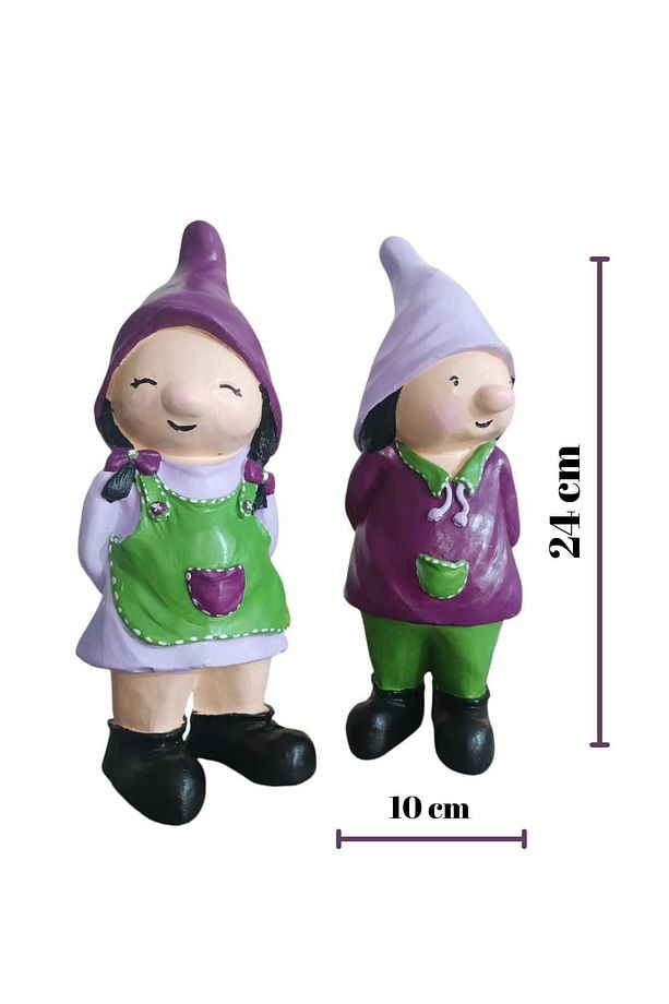 2'li Set Dekoratif Bahçe Ve Balkon Cüceleri Farklı Renklerde Seramik Tozu El Boyaması (24X10 CM) - 7