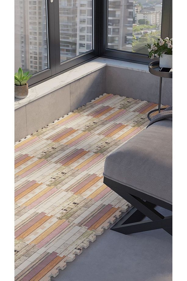 Döşeme Desenli Yıkanabilir Balkon Halısı Thb18b | Yapboz Halı | Puzzle Halı - 3