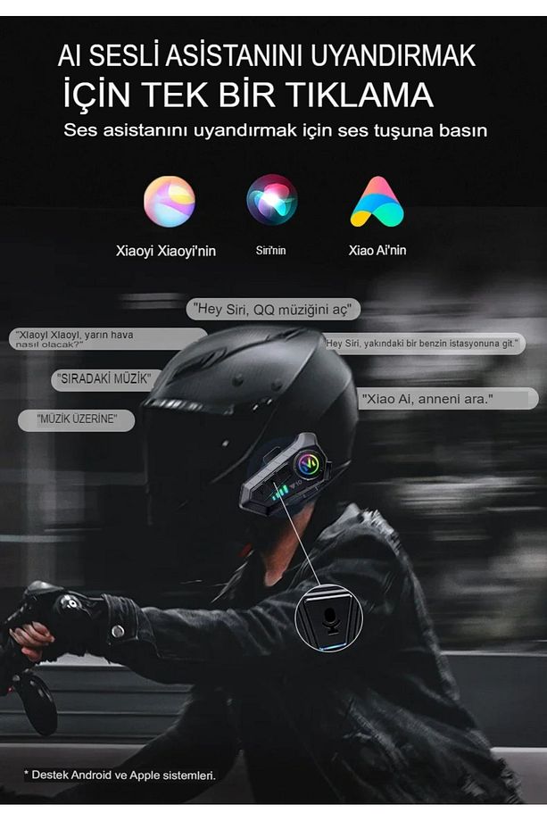 Tek Bağlantılı Su Geçirmez Motosiklet Kask Bluetooth 5.3 Intercoom 1.000mah - 7
