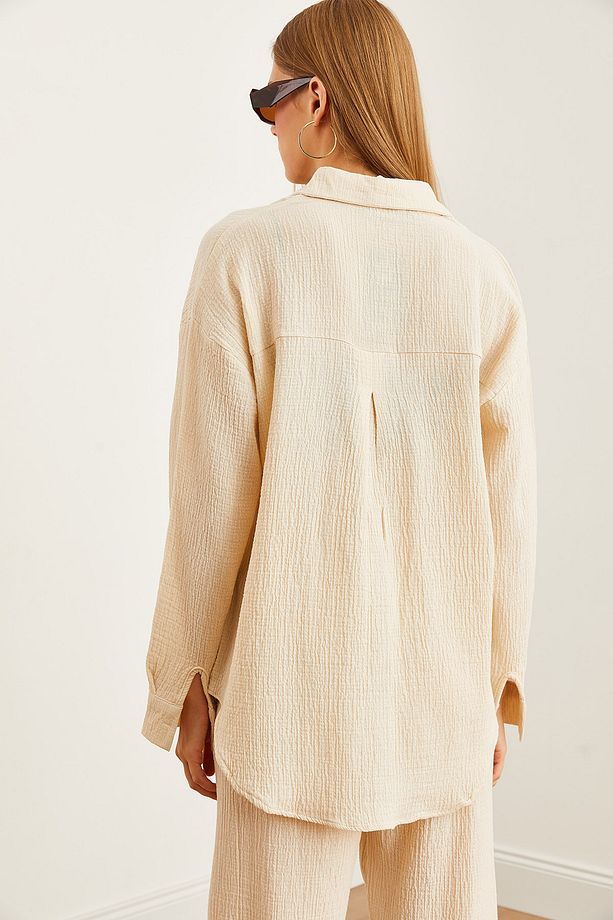 Kadın Taş Oversize Basic Müslin Gömlek GML-19001217 - 7