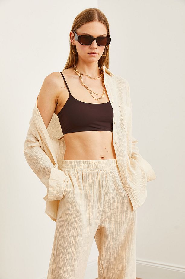 Kadın Taş Oversize Basic Müslin Gömlek GML-19001217 - 4