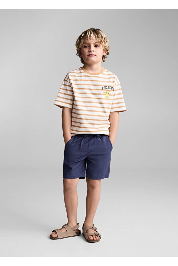 Beli elastik keten bermuda şort - 2