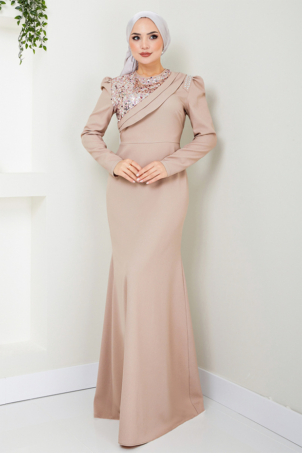 Mink Evening Dress - Stone Detailed, ASM2708 Model