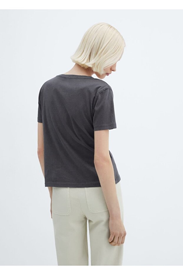 Yıkanmış pamuklu tişört - 4