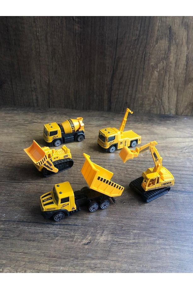 Oyuncak Metal İş Makinaları Seti 5'li Oyuncak Iş Makinaları Kamyon Çekici Mikser Kepçe Ekskavatör - 2