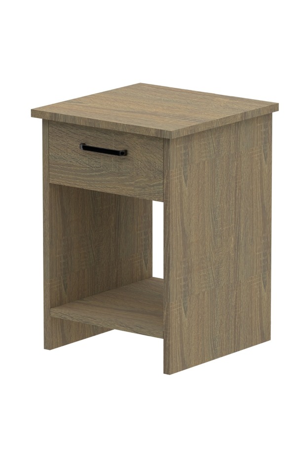 Grey Oak Night Stand w/ Drawer & Open Shelves - Perfect for Bedroom & Living Room
