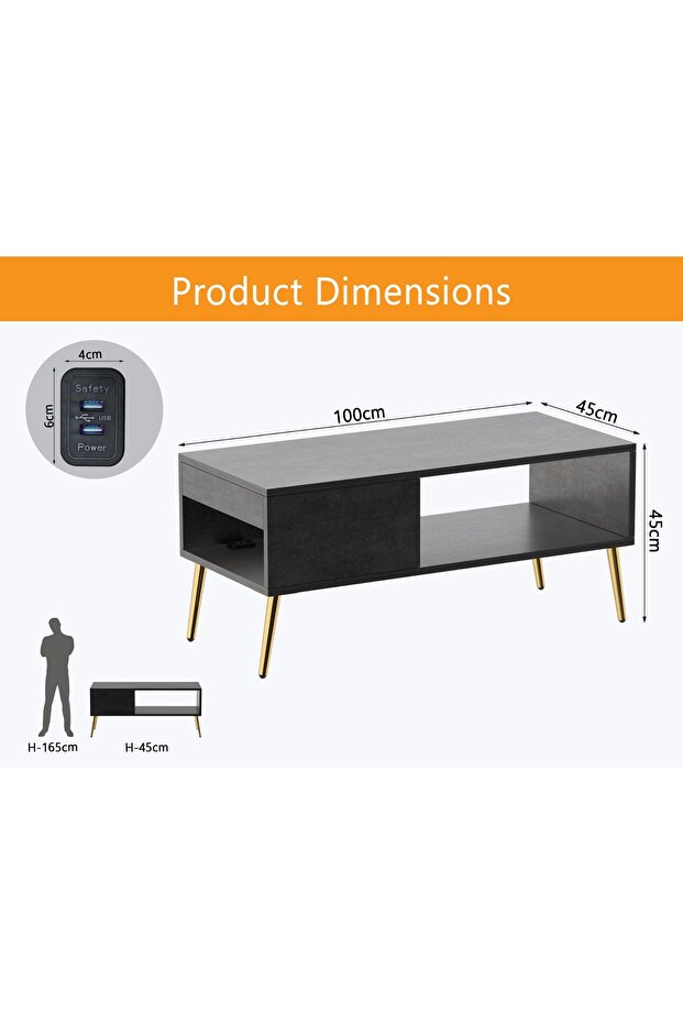 طاولة قهوة حديثة مع منفذ USB ومساحة تخزين - تصميم أنيق ومتين وموفر للمساحة - 5