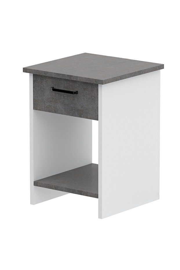 Modern Nightstand with Drawer & Open Shelves, Lightweight, Easy Assembly - Anthracite/White