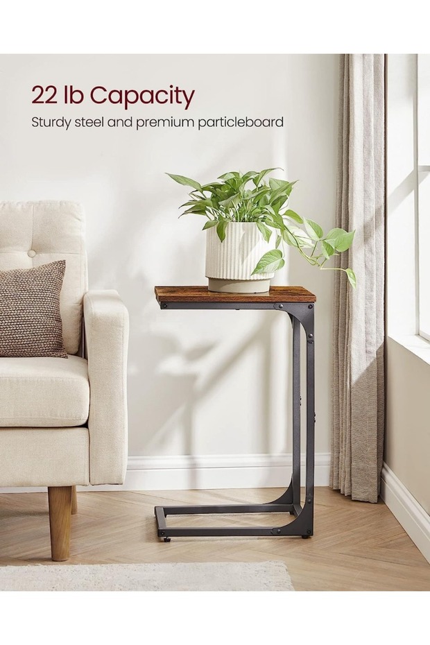 VASAGLE C-Shaped End Table Set of 2, Space-Saving Side Tables for Couch/Bed, Rustic Brown & Black - 7