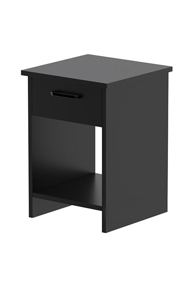 Modern Nightstand with Drawer & Open Shelves - Versatile, Easy Assembly - Black
