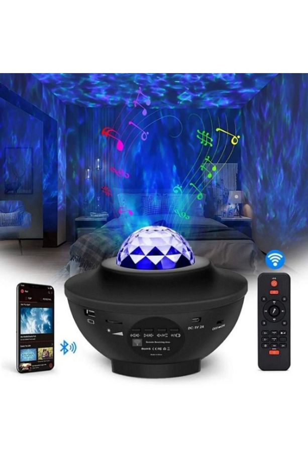 Yıldızlı Galaxy Projektör Okyanus Su Dalgası Projeksiyon Bluetooth Hoparlör LED Masa ve Gece Lambası - 7