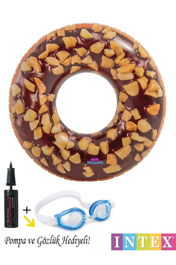 Intex Çikolatalı Donut Havuz Ve Deniz Simiti Set 117 Cm Pompa Ve Gözlük Hediye - 1