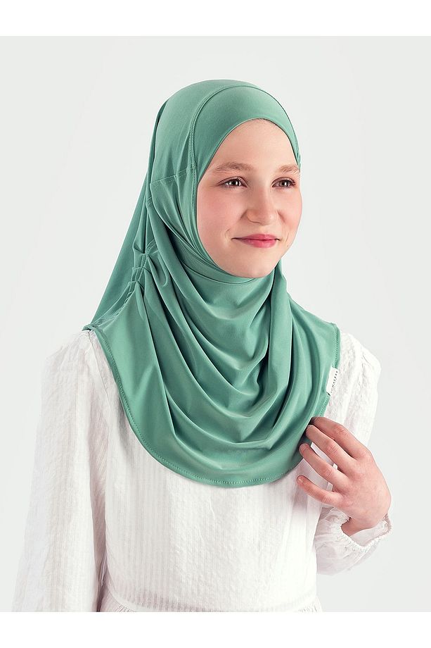 Çocuk Tesettür Tek Parça Hijab-pratik Başörtüsü- Şal-eşarp -yeşil -6-10yaş - 1