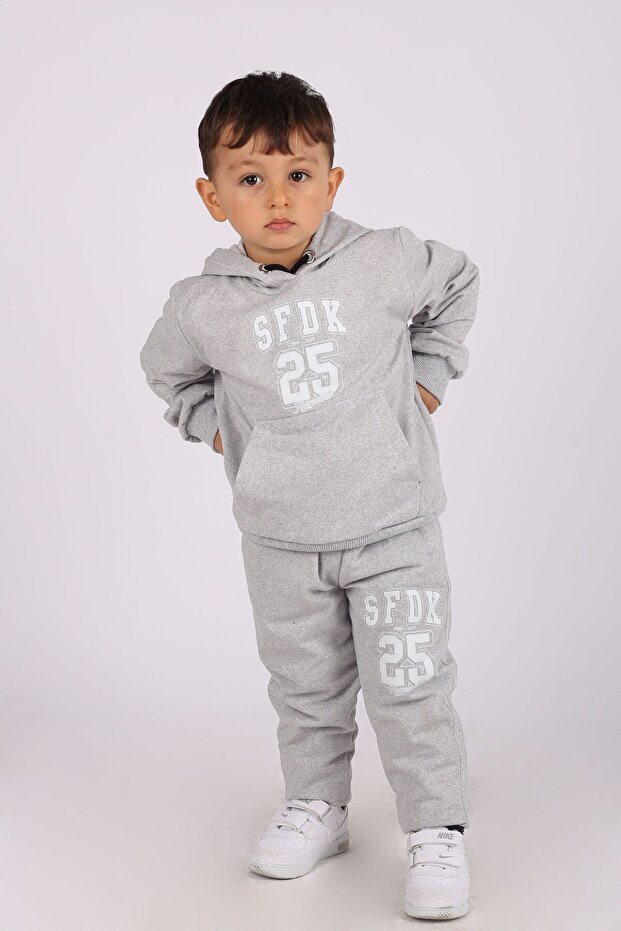 S.F.D.K 25 BASKILI KAPİŞONLU,KANGURU CEPLİ, ERKEK ÇOCUK EŞOFMAN TAKIMI - 1