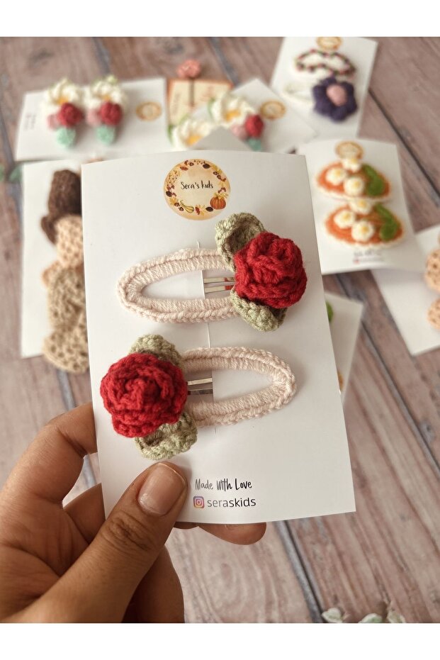 Knitted Red Rose Hair Clip for Girls