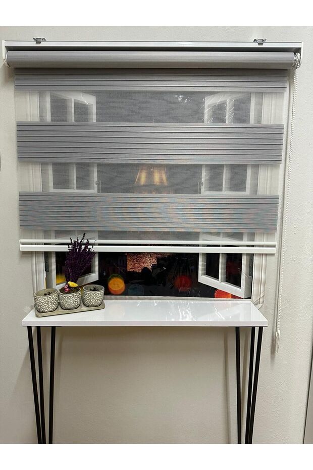 Geniş Plise Gri Zebra Perde - 3