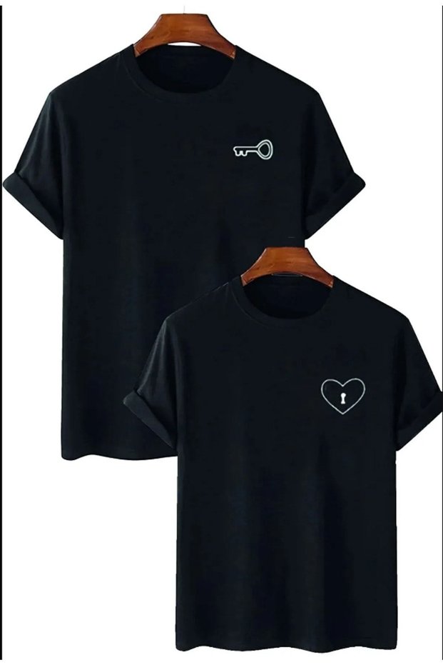 T-shirt Lover Couple Combination Black Oversize Printed Crew Neck Pelna