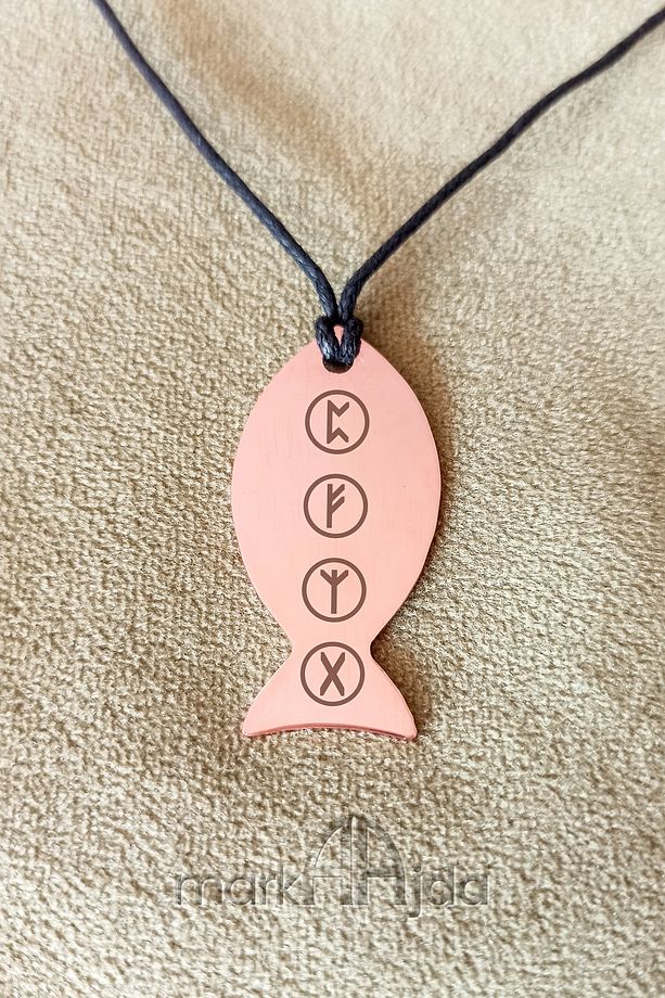 4 Rune Sembol Saf Bakır Kolye - Perth - Fehu - Algız - Gebo - 2