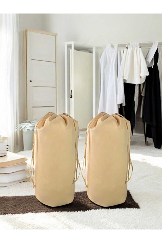 xlarge 86x62cm Beige Drawstring 2-piece Storage Bag - Carrying Bag and Quilt Pillow Storage Bag