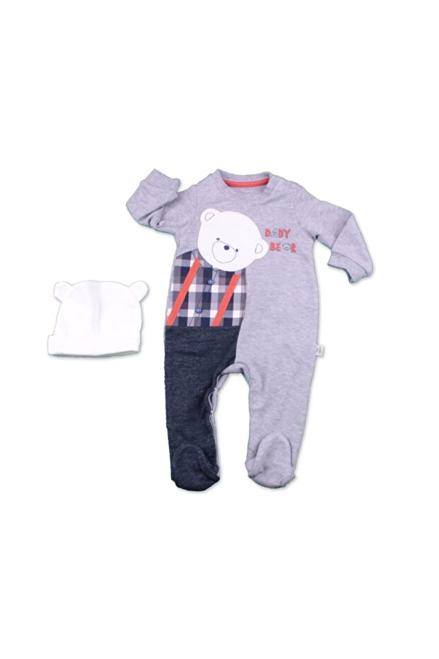 Baby Boy Gray Jumpsuit with Hat
