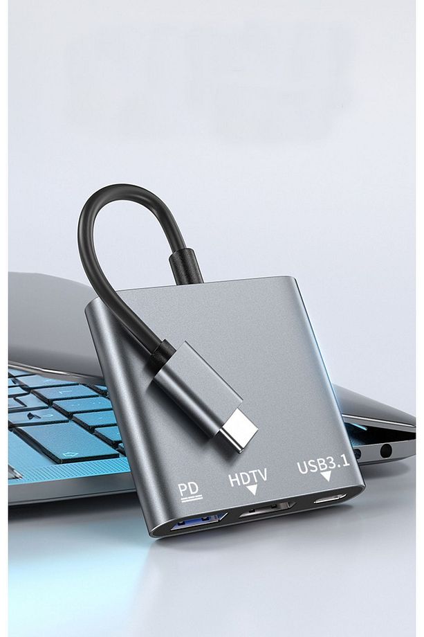 Macbook-ipad-iphone 15 Uyumlu 3 In 1 (4K) Type C- Hdmı- Usb 3.0 Görüntü Aktarma Aparatı - 1