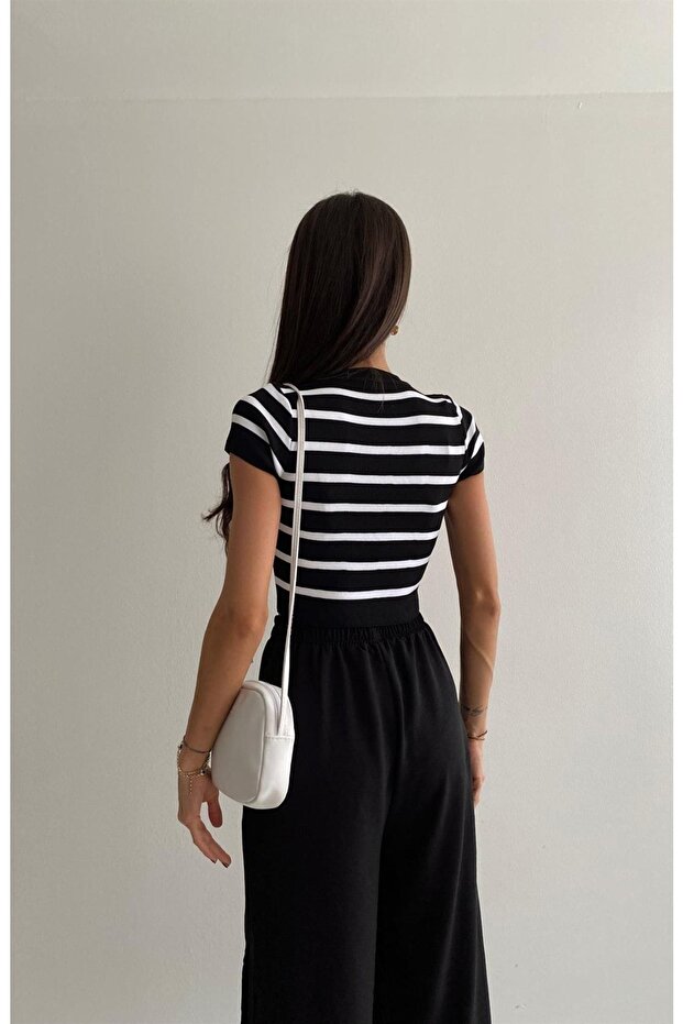 Basic Çizgili Triko Bluz - 3