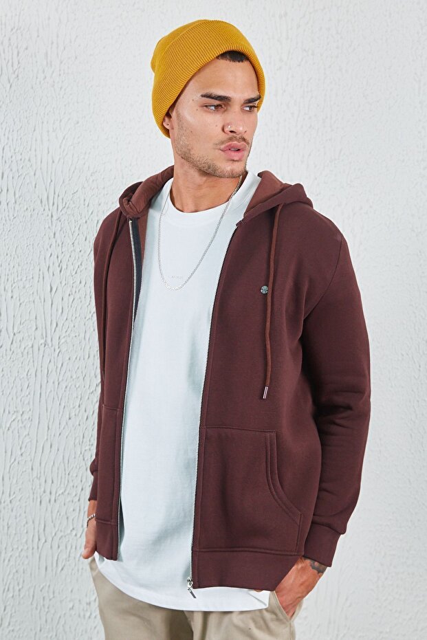 Hooded Zippered Sweat Brown |   Ee 100227698 -7698
