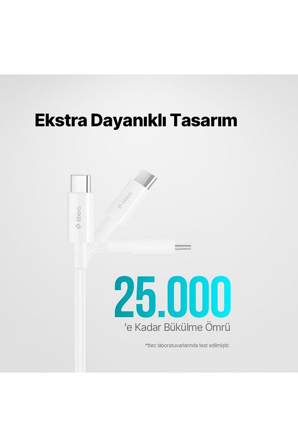 USB-C - USB-C 150cm Uyumlu 100w PD/QC Hızlı Şarj/Data Kablosu Beyaz - 6