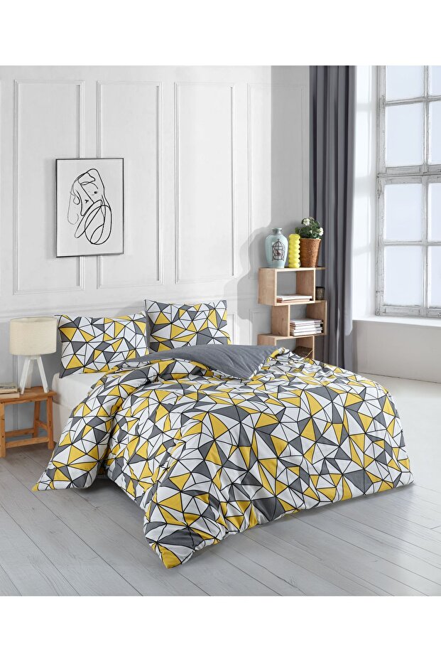 Uykuli̇fe Yellow Triangle Double Duvet Cover Set