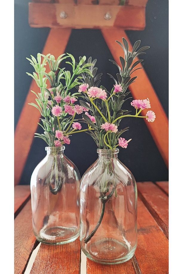 2 Adet Şeffaf Mini Cam Şişe Vazo 100 Ml(ÇİÇEK DAHİL DEĞİLDİR) - 3