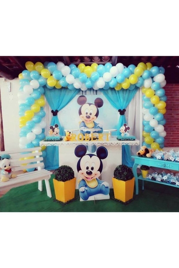 Bal10 100 Pieces 12 Inch Metallic Balloons + 5 Mt Balloon Chain Mickey Mouse Concept Birthday