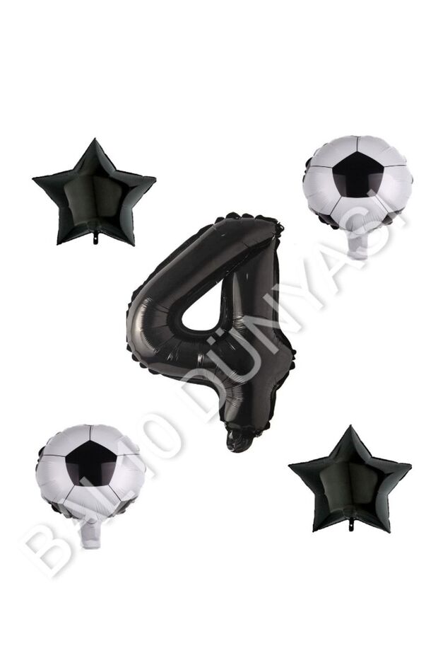 Bal10 Soccer Ball Star Number Balloon Set Black Age 4