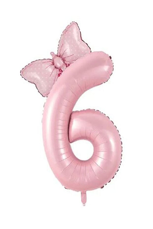 Pink Number Bow Foil Balloon Set Age 6