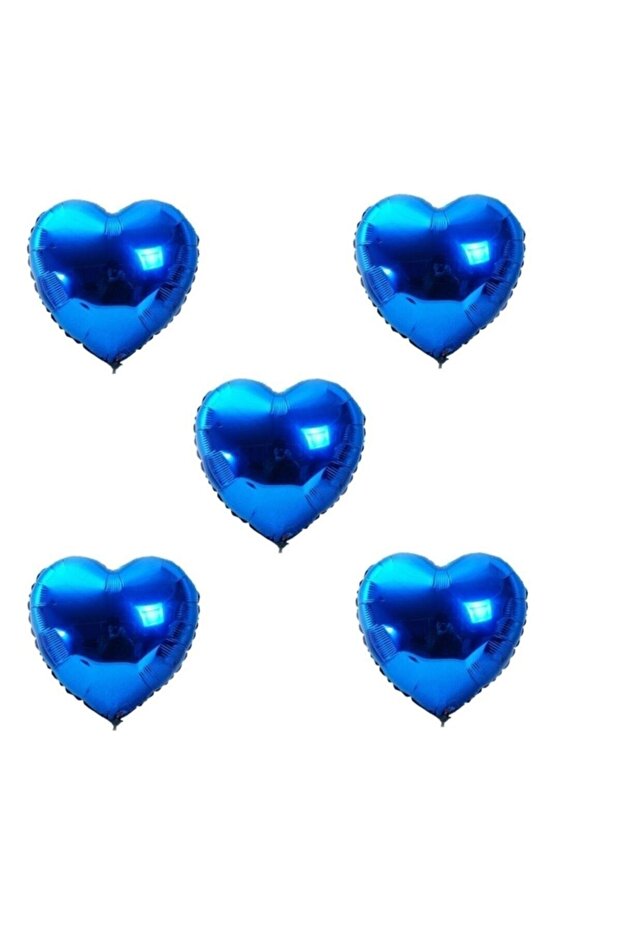 Blue Heart Foil Balloon 45 cm - 5 Pieces