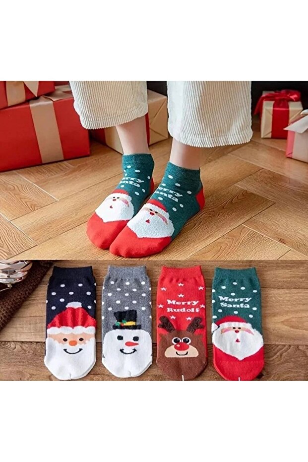 Women's Colorful Christmas Patterned Booties Socks 4 Pairs