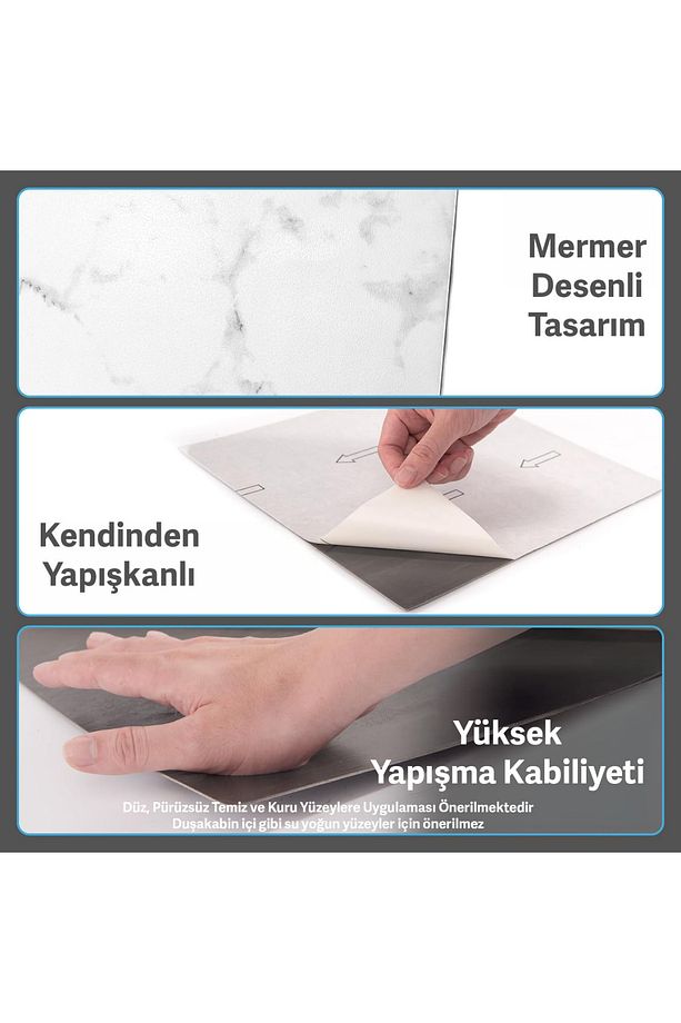 Kendinden Yapışkanlı LVT Zemin ve Duvar Kaplama Mutfak Banyo Karo Sticker  - 4Adet 30cm×30cm - 3