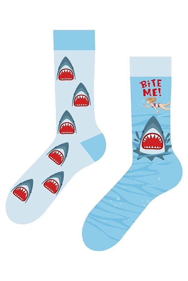 Left and Right Shark Patterned Colorful Socks