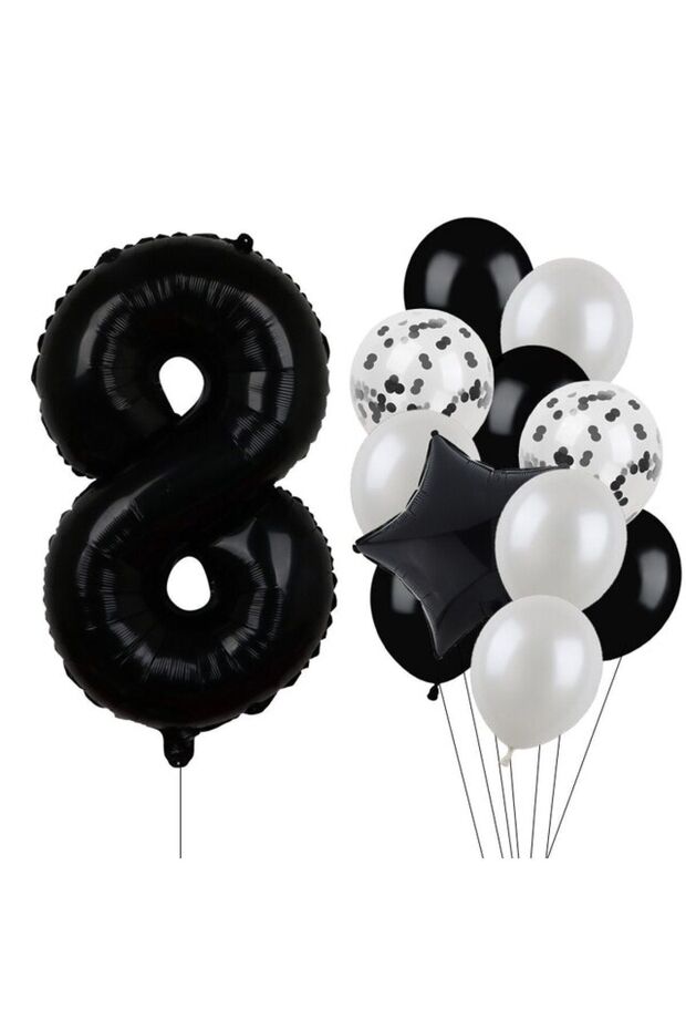 Black Number Foil And Latex Balloon Set Age 8