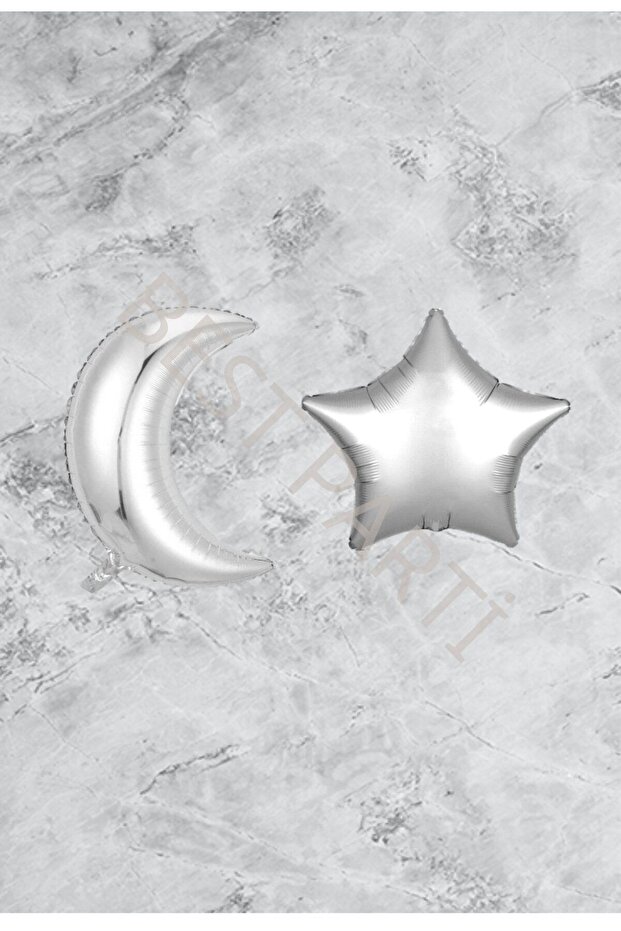 Moon Star Silver Color Foil Balloon Set