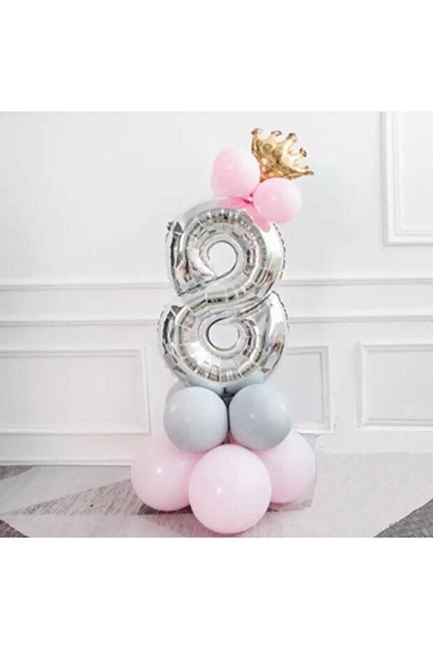 8 Year Old Silver Number And King Crown Foil Balloon Birthday