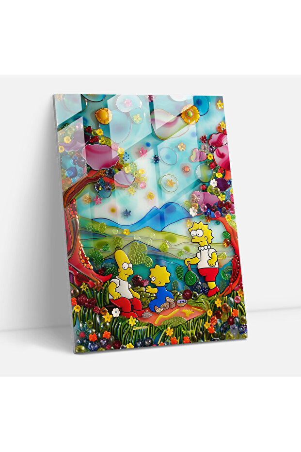 Abstract Glass Print: Simpson Family Picnic, Simpsons, Home Decor, Picnic