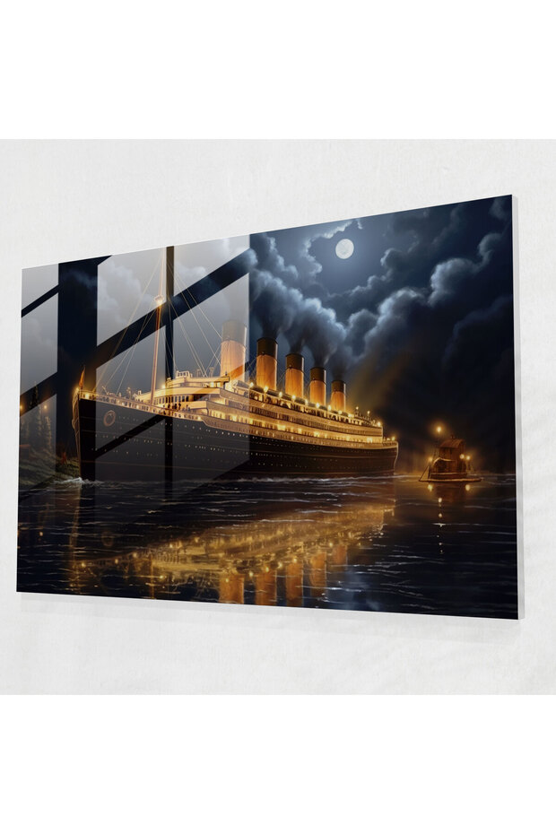 Romantic Titanic Glass Wall Art - Titanic, Moonlit Night, Modern Art, Glass Wall Art