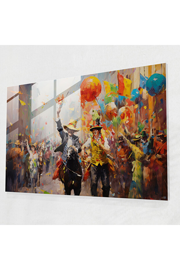 Live Circus Parade Glass Print, Circus, Impressionist Painting, Home Decor