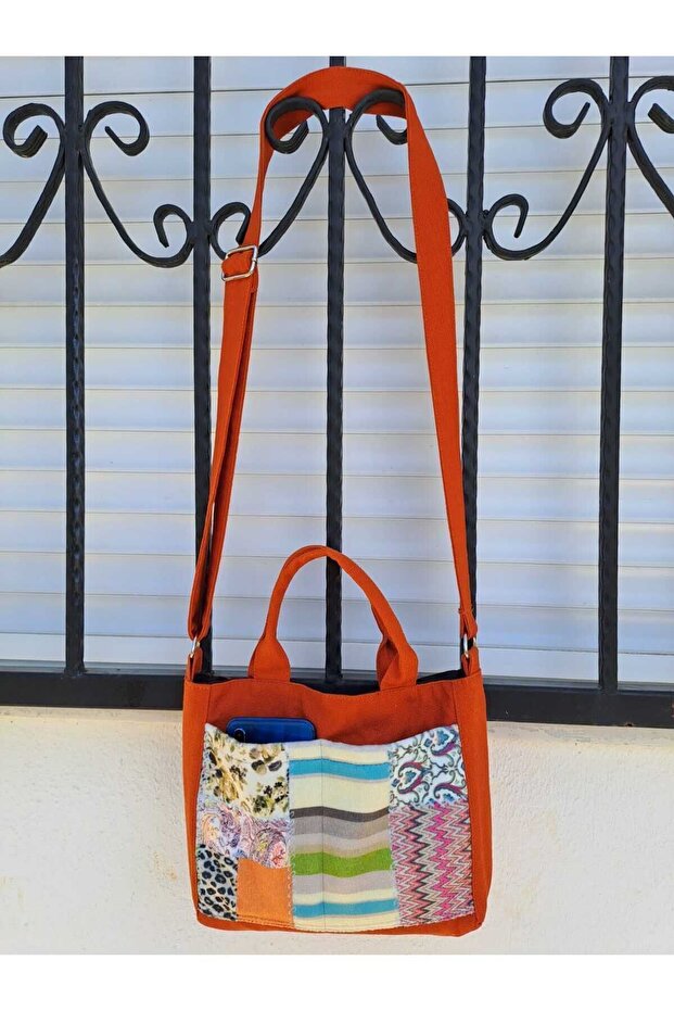 حقيبة ماسنجر من القماش - نمط Pachwork وتفاصيل الجيب - 1