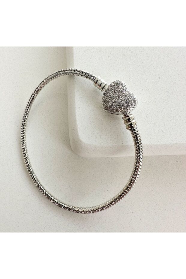 Imported Steel Silver Stoned Heart Figure Bracelet