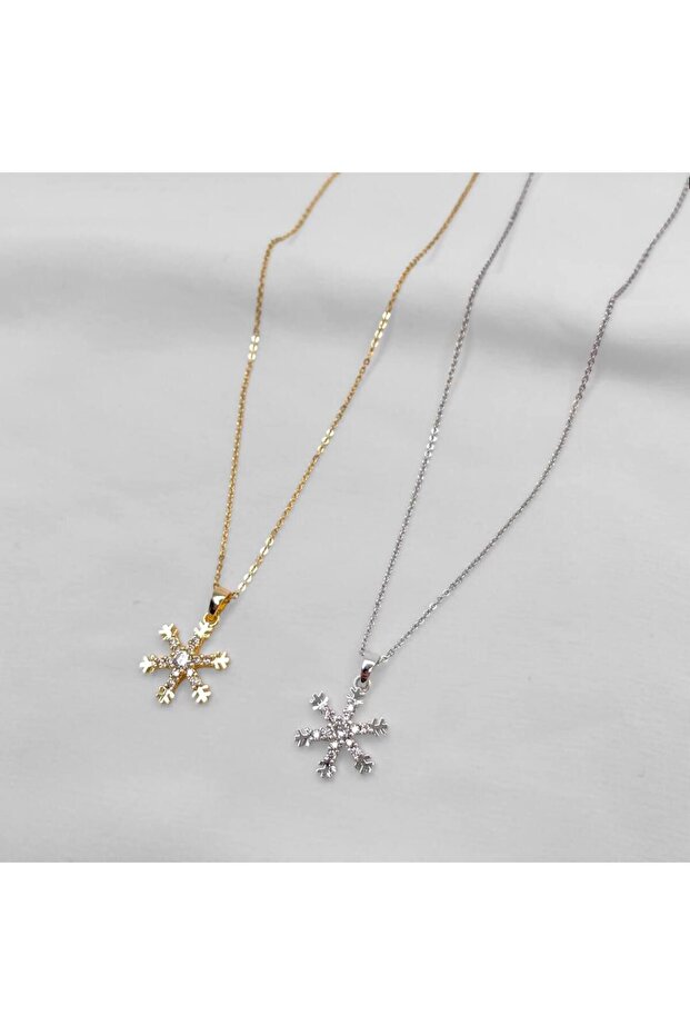 Gold Colored Snowflake Necklace - 1