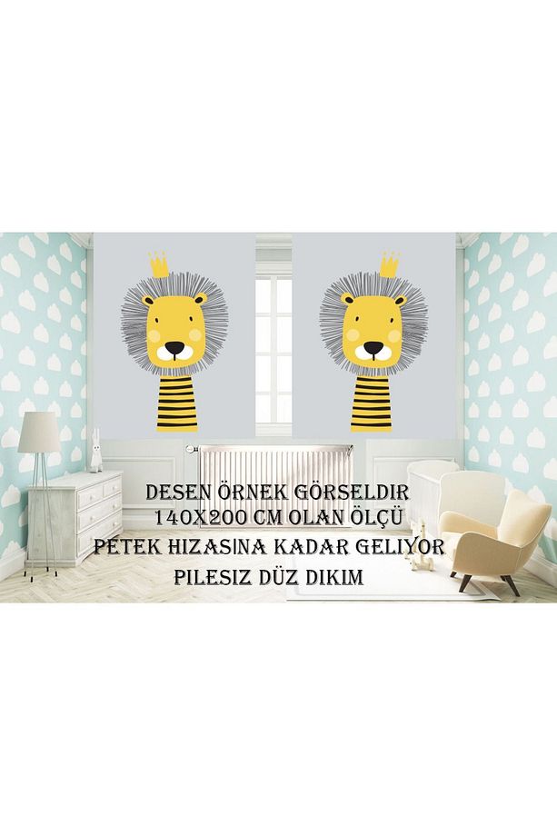 2 Kanat Kelebekler Ve Çiçekler Balonlar Çocuk Odası Perdesi Fon Perde - 5