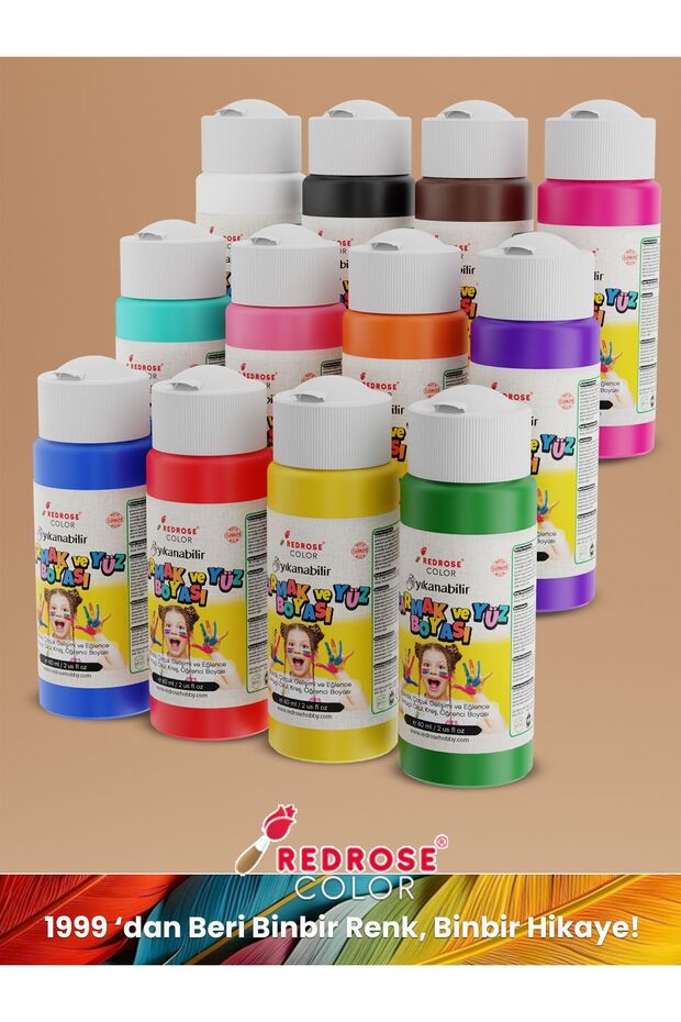 Tüm Renkler Parmak Boyası 12'li Set 12x60ml Yıkanabilir, Toksik İçermez, Çocuk Okul Kreş İçin - 3